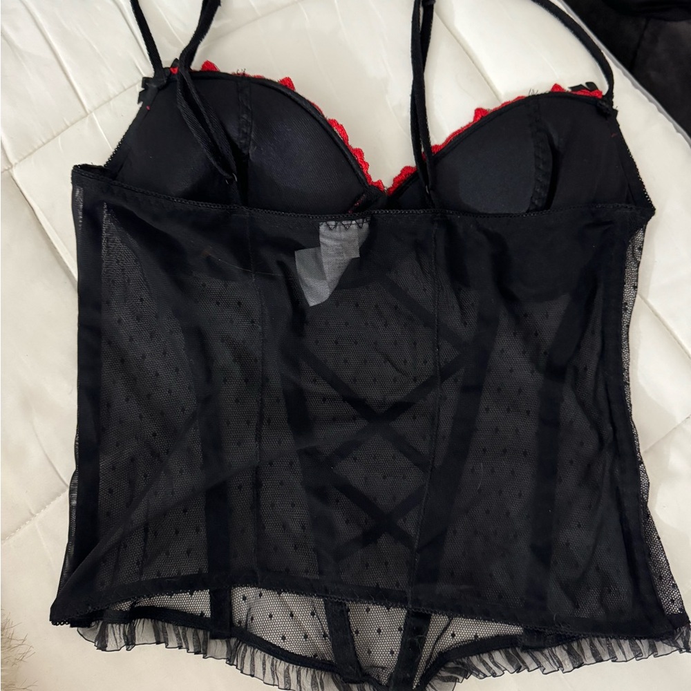 LACE ROSE EMBROIDERY CORSET TOP RUFFLE GOTH 🖤🖤 - Picture 4 of 5